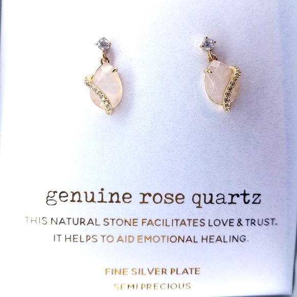 Rhode & Co. Rose Quartz Earrings Silver Plate in Box Love Trust Emotional Heal - Picture 1 of 5
